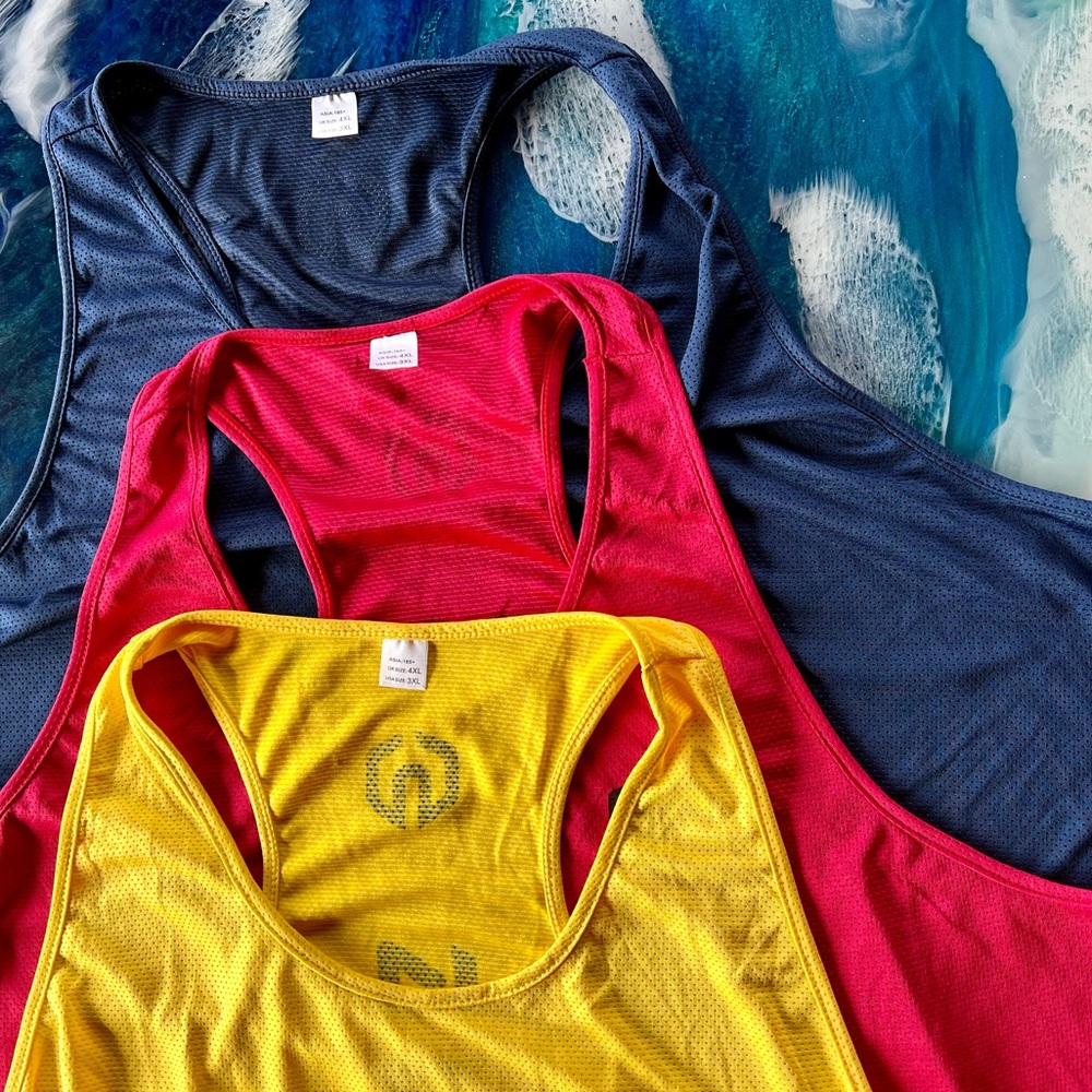 BUNDLE ONLY! NWOT X3 Active Body Building Tanks Navy, Red, Yellow Sz 3XL